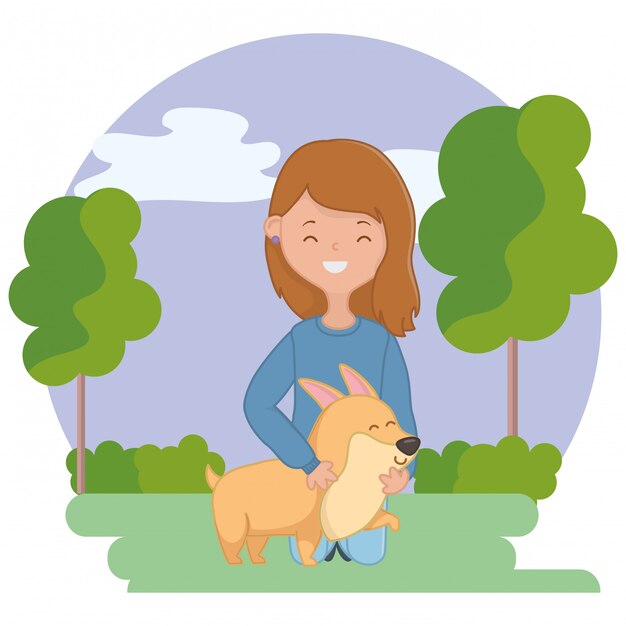Mädchen mit Hund der Karikatur