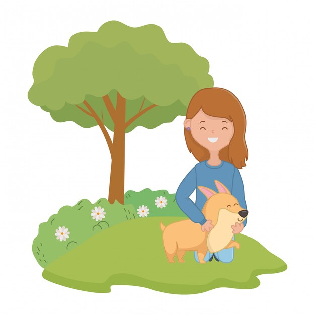 Mädchen mit Hundekarikaturdesign