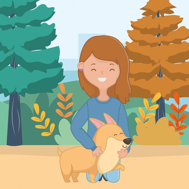 Mädchen mit Hundekarikaturdesign