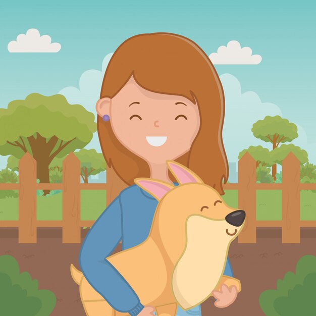 Mädchen mit Hundekarikaturdesign
