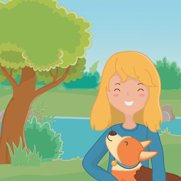 Mädchen mit Hundekarikaturdesign
