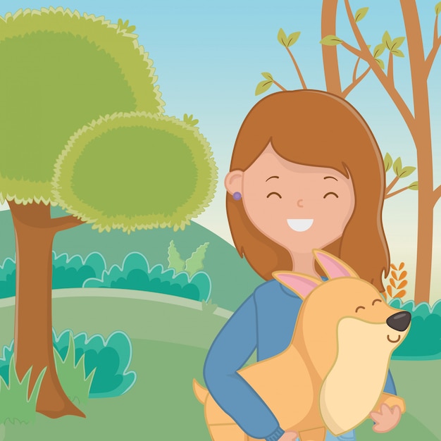 Mädchen mit Hundekarikaturdesign