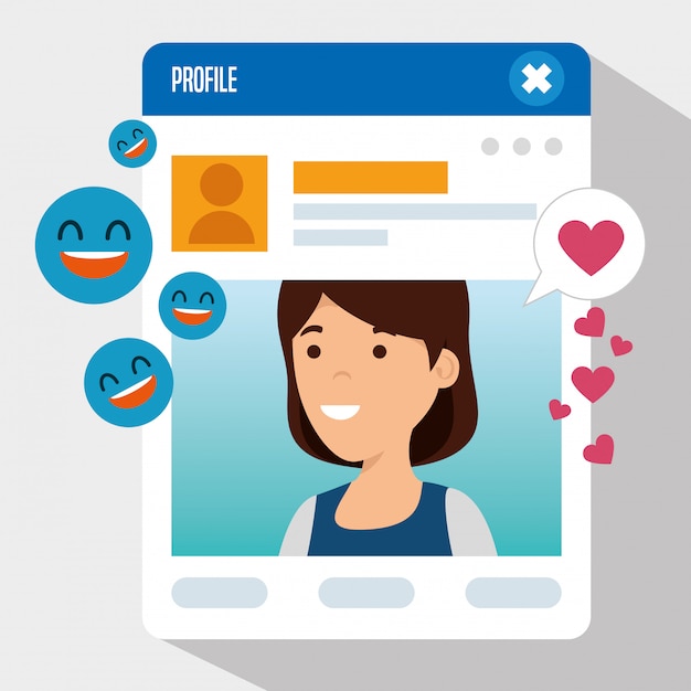 Kostenloser Vektor mädchen mit profilinformationen und sozialem emoji
