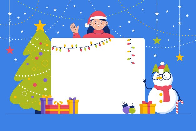 Mädchen mit Weihnachtsmütze, die leeres Banner hält