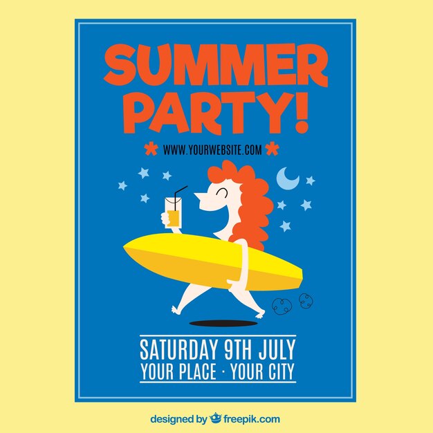 Mädchen Sommer Party Poster mit Surfbrett