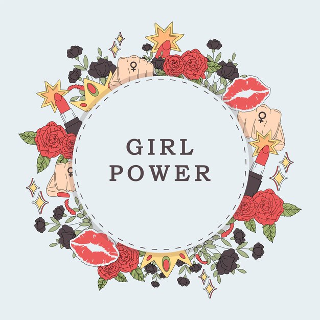 Mädchenpowerblumen-Rahmenvektor