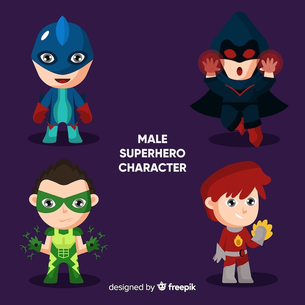 Kostenloser Vektor männliche komische superheldenansammlung