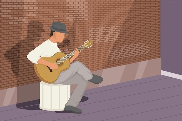 männlicher musiker, der gitarre auf der straße spielt
