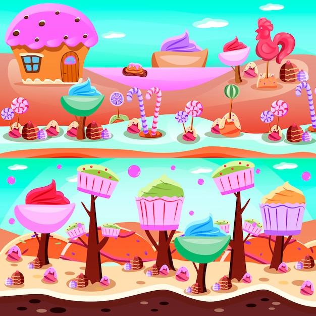 Kostenloser Vektor märchen candyland illustration set