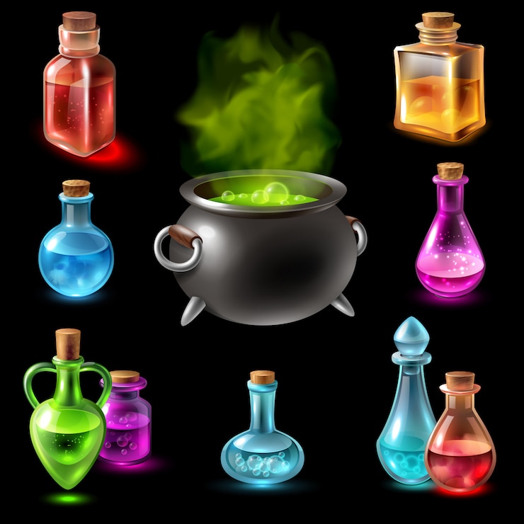 Kostenlose Vektor magic hebenon fläschchen sammlung