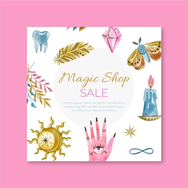 Kostenloser Vektor magic shop quadratische flyer vorlage