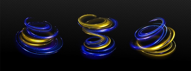 Magische spiralwelle mit blauen oder goldenen sternfunken