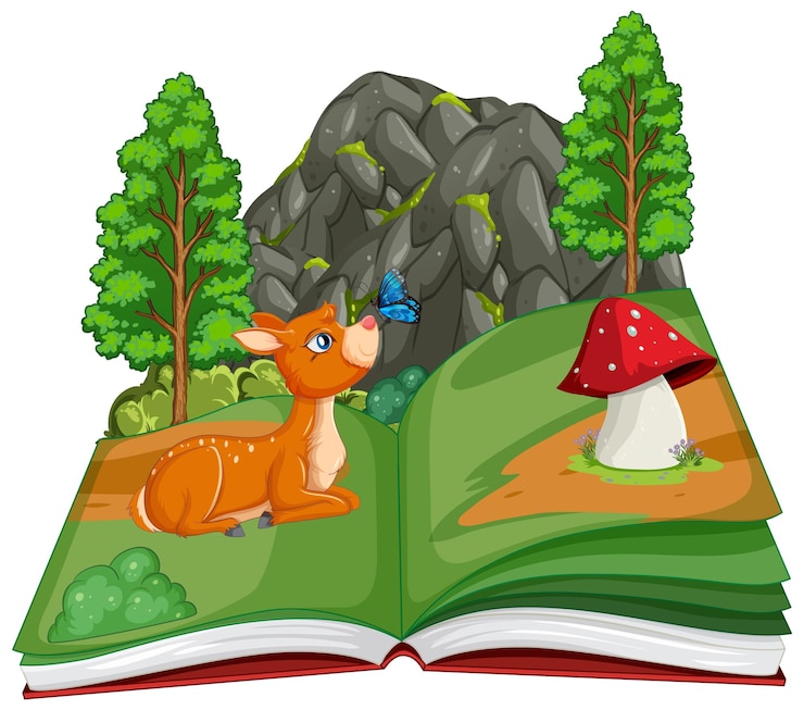 Kostenlose Vektor magische wald-geschichtenbücher-szene