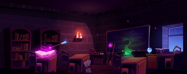 Magisches Klassenzimmer in der Nacht