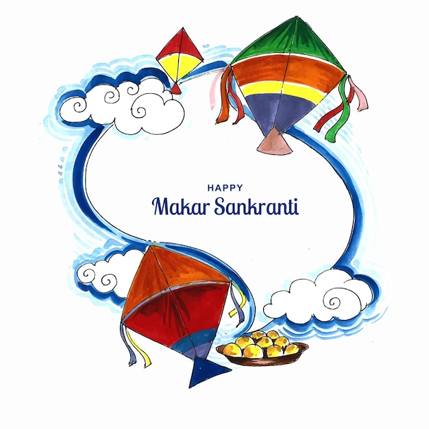 Makar Sankranti-Feier mit buntem Drachenkartenhintergrund