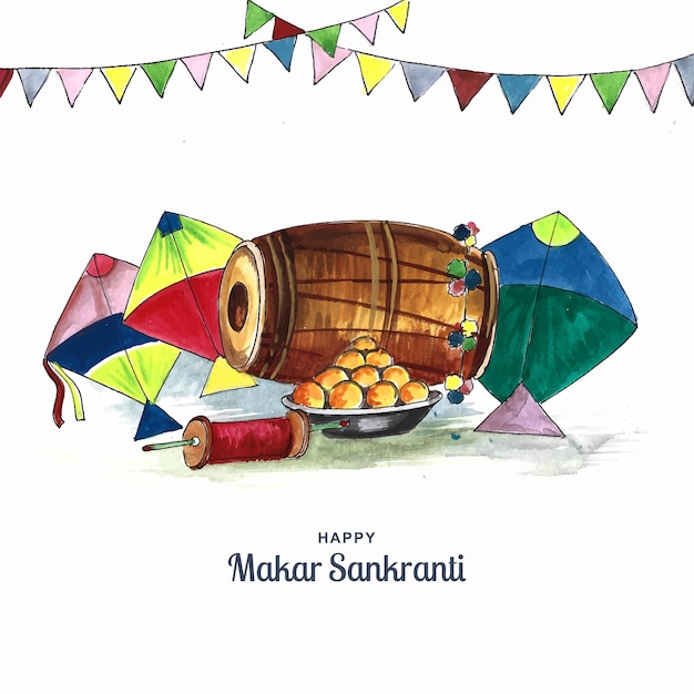 Makar Sankranti-Feier mit farbenfrohem Drachendesign