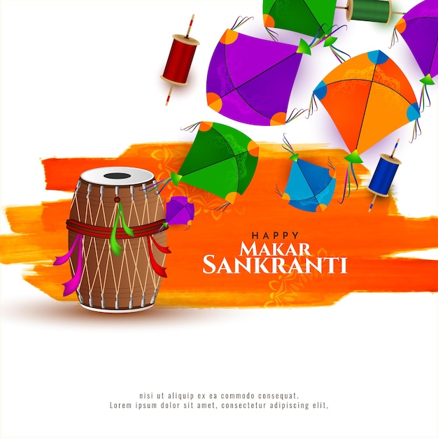 Makar sankranti kultureller indischer festivalgrußkartenvektor