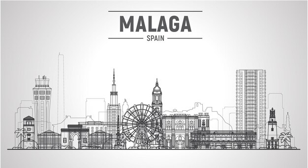 Malaga Spanien Andalusien Linie Skyline mit Panorama auf weißem Hintergrund Vektor-Illustration Geschäftsreise- und Tourismuskonzept mit modernen Gebäuden Bild für Banner oder Website