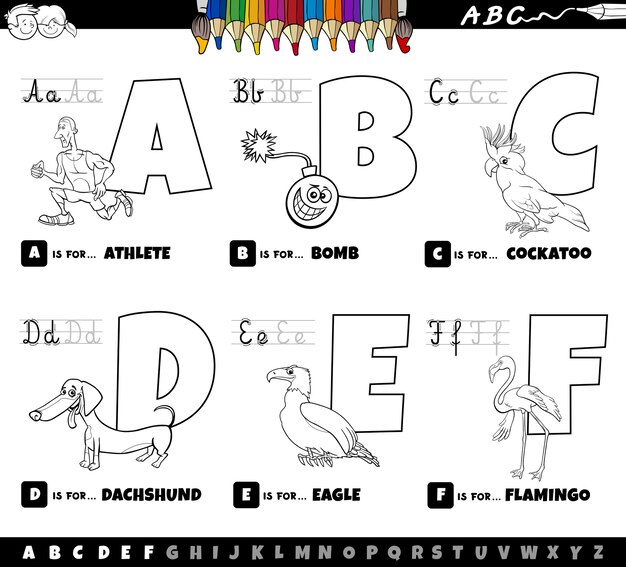 Bildung Cartoon Alphabet Buchstaben Fur Kinder Premium Vektor