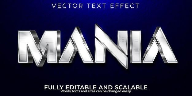 Kostenloser Vektor mania-texteffekt, bearbeitbarer metallischer und glänzender textstil