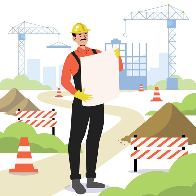 Mann, der am flachen Design der Konstruktion arbeitet