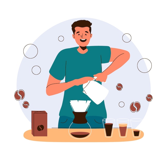 Kostenloser Vektor mann, der kaffeeillustration macht