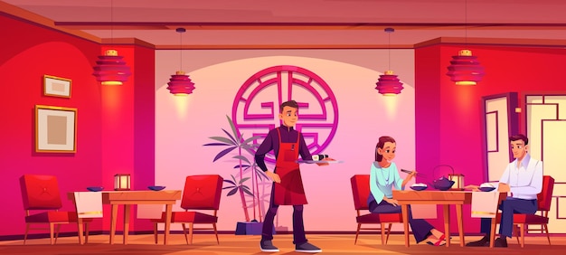 Mann Kellner bedient Paar im chinesischen Restaurant