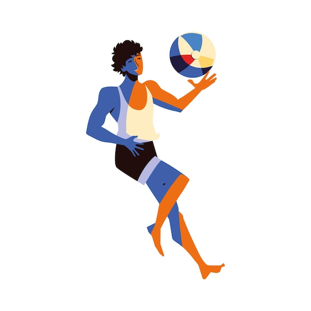Mann mit Strandball isoliertes Symbol