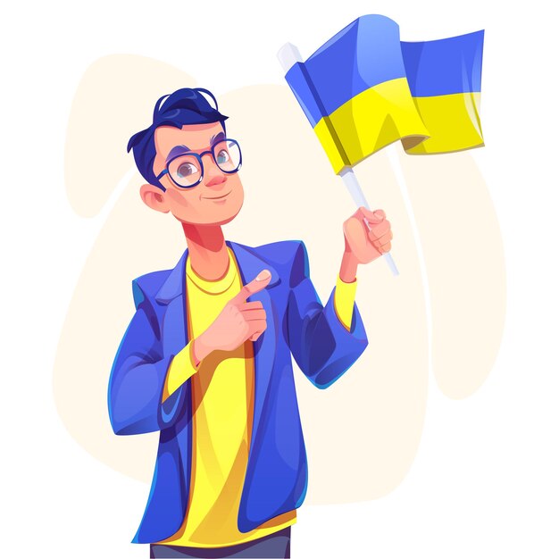 Mann mit ukrainischem Flaggenunabhängigkeitskonzept