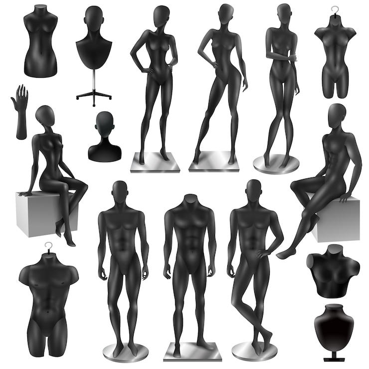 Kostenlose Vektor mannequins männer frauen realisyic black set