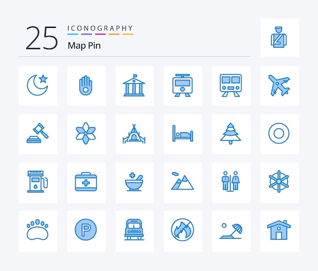 Map pin 25 blue color icon pack inklusive richter urlaubsgeld reisezug
