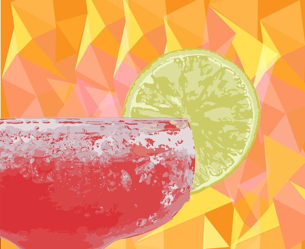 Margarita Fresh Drink Vector Aquarell Kalter Eiscocktail und Limettenscheibe auf blauem Hintergrund