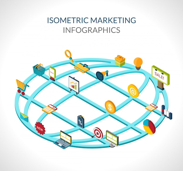 Marketing isometrische infografiken