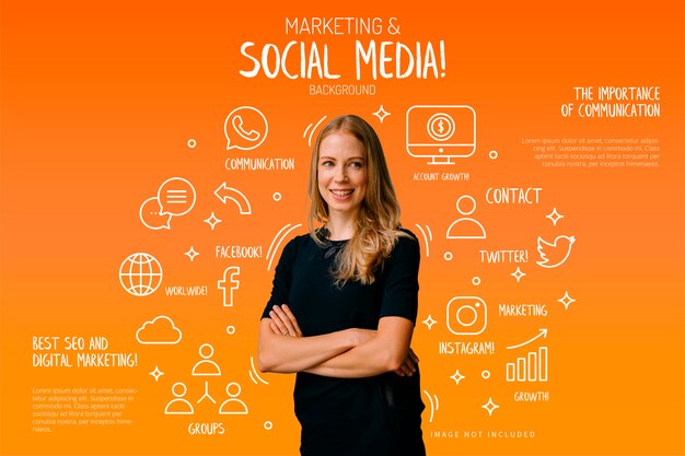 Marketing &amp; Social Media-Hintergrund mit lustigen Elementen