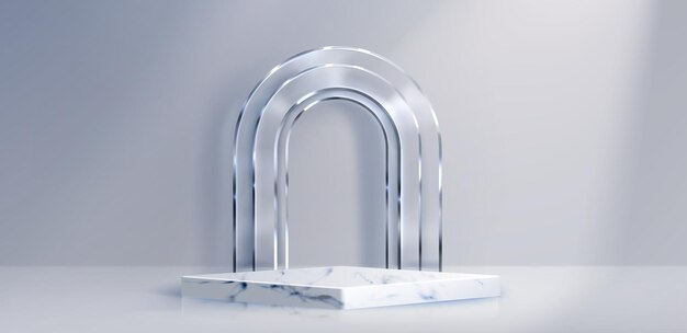 Marmorpodium mit Glasbogenelementen