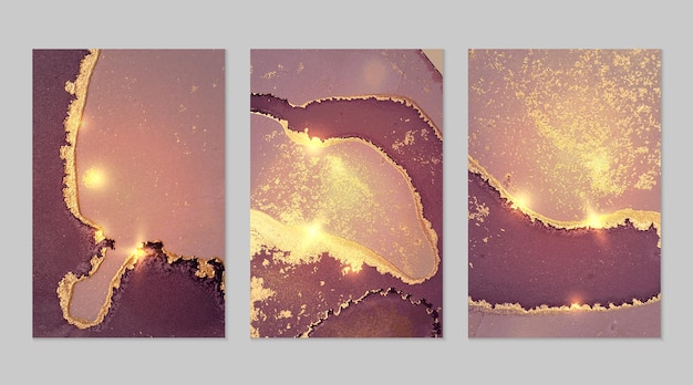 Marmorset aus lila und goldenen abstrakten hintergründen mit glitzer in alkoholtintentechnik