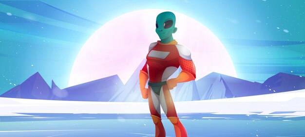 Mars-Alien-Charakter trägt ein Superhelden-Kostüm
