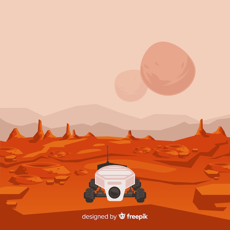 Kostenlose Vektor mars-landschaftshintergrund mit flachem design