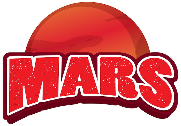 Kostenloser Vektor mars-wort-logo-design auf dem mars-planeten