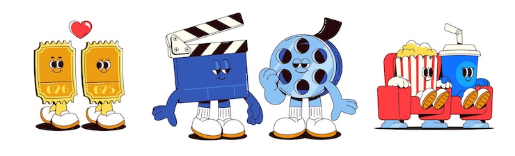 Kostenlose Vektor maskottchen von film- und zeichentrickfiguren