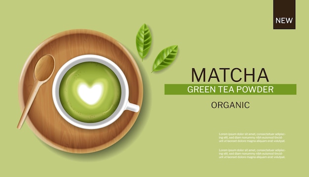 Matcha-grüntee-tasse vektor realistisch. produktplatzierung verspottet etikettendesigns für gesunde getränke