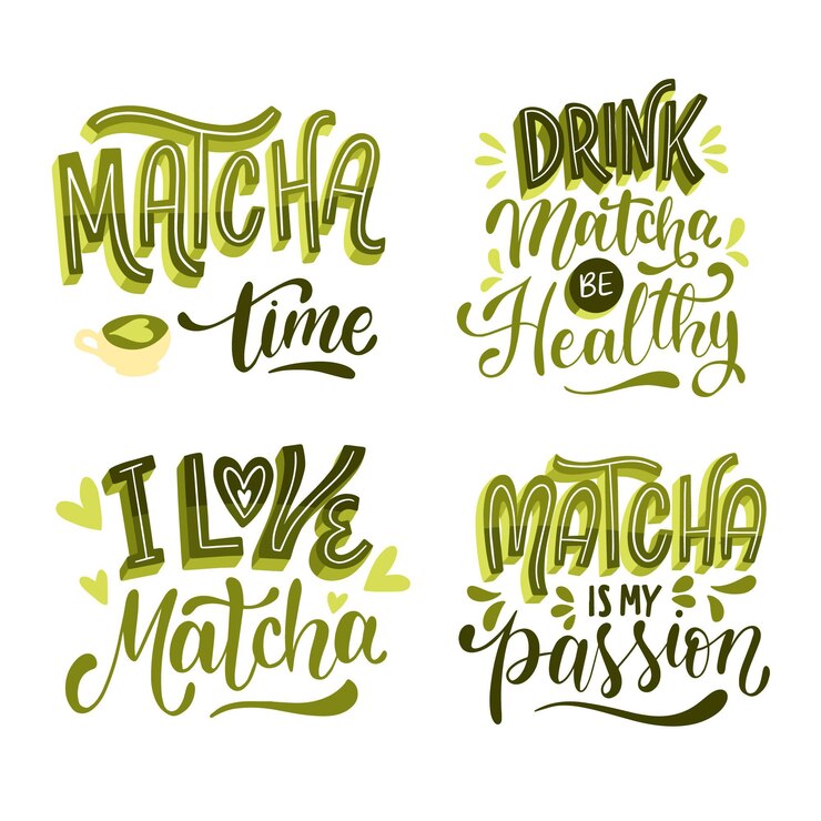 Kostenlose Vektor matcha tee schriftzug sammlung