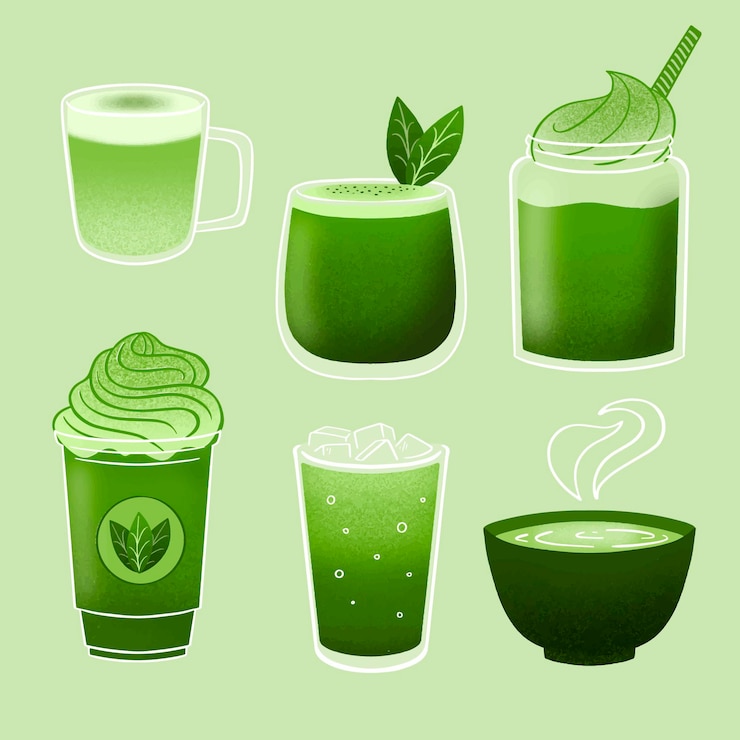 Kostenlose Vektor matcha teesammlung konzept