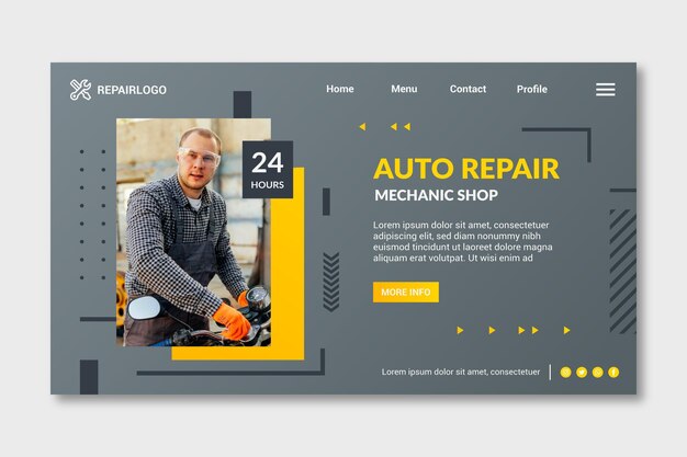 Mechanische Landingpage-Vorlage mit Foto