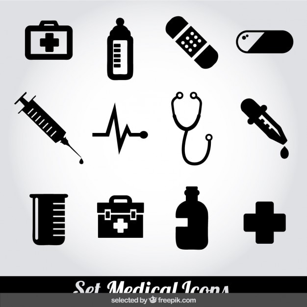 Kostenloser Vektor medical monochrome icons set