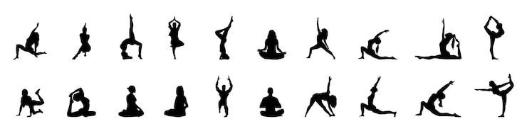 Kostenlose Vektor meditation silhouette yoga silhouetten pack