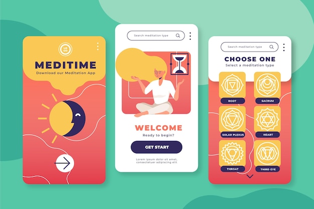 Kostenloser Vektor meditations-app für einen entspannten körper und geist
