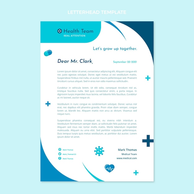 Medizinische Briefkopfvorlage mit flachem Design