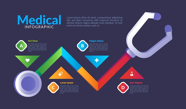 Medizinische infografiken mit farbverlaufsvorlage