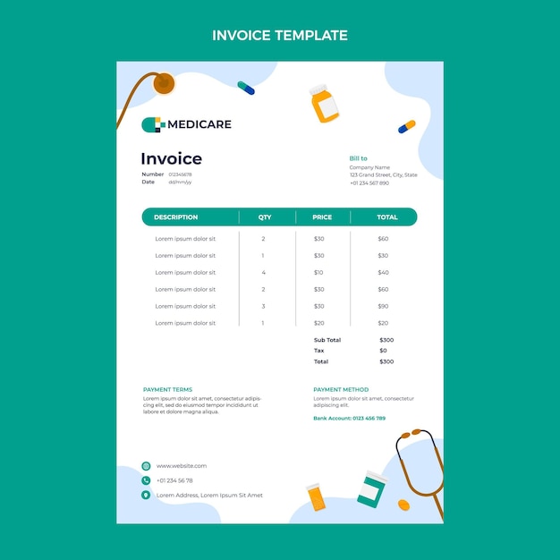 Kostenloser Vektor medizinische rechnungsvorlage im flachen design